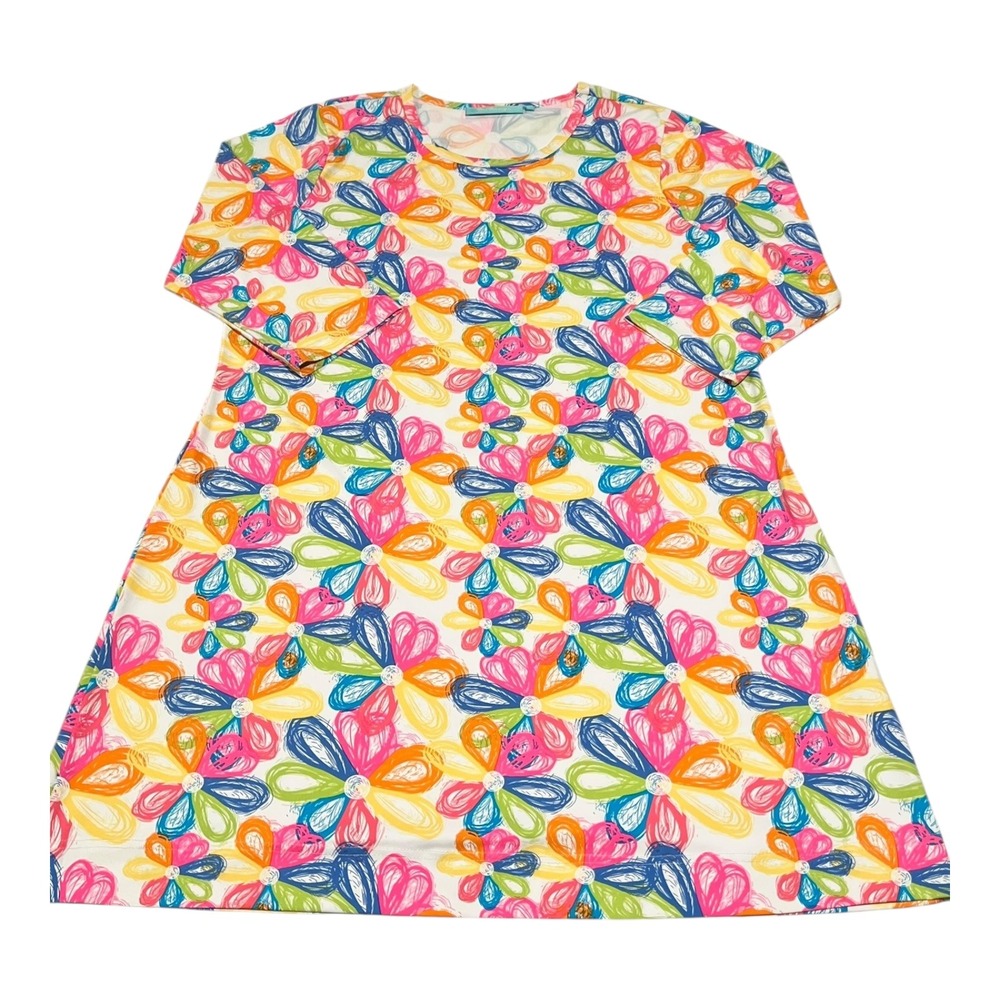 Anthony's Resort Wear Dress XL‎ White Multicolor Floral Print Long Sleeve
